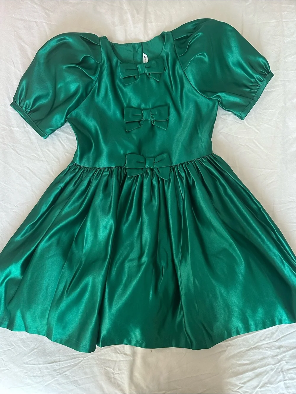 Janie and Jack Satin Bow Dress in River Green